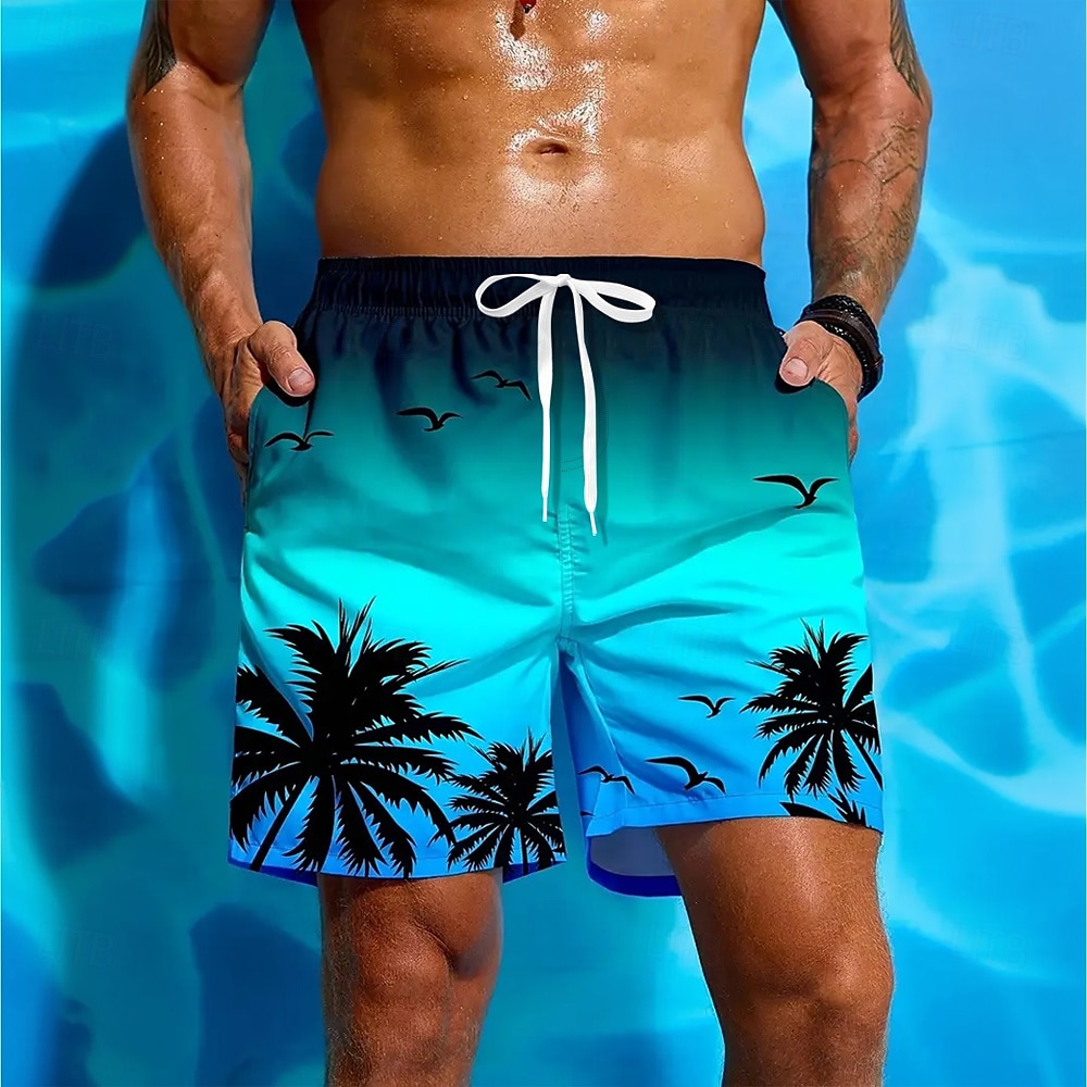 Men's Coconut Tree Gradient Color Tropical Plants Swim Trunks Swim Shorts Board Shorts Mid Waist Hawaiian Beach Wear Vacation Drawstring Mesh Lining Elastic Waist Designer Clothing Apparel 2025 - $19.99 –P1