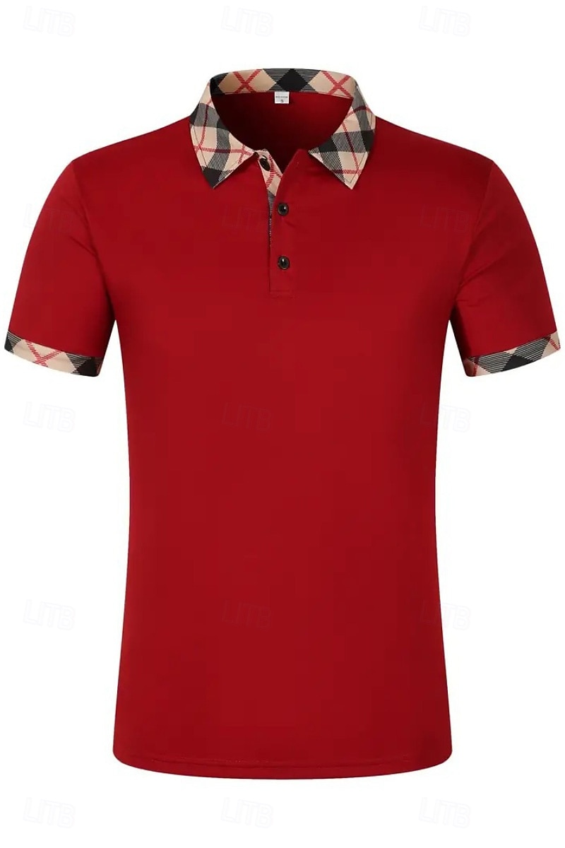 Men's Golf Shirt Golf Polos Shirts Formal Work Lapel Short Sleeve Modern Comfortable Color Block Patchwork Buttons Summer Spring Regular Fit Wine Apricot Black White Dark Navy Orange Golf Shirt 2025 - $19.99 –P10