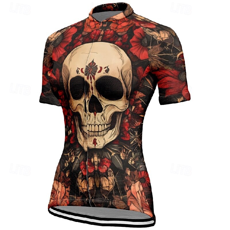 Women's Cycling Jersey Short Sleeve Bike Tee Tshirt Jersey with 3 Rear Pockets Mountain Bike MTB Breathable Quick Dry Anatomic Design Wicking Wine Red Black Red Skull Sports Clothing Apparel 2025 - $23.99 –P15