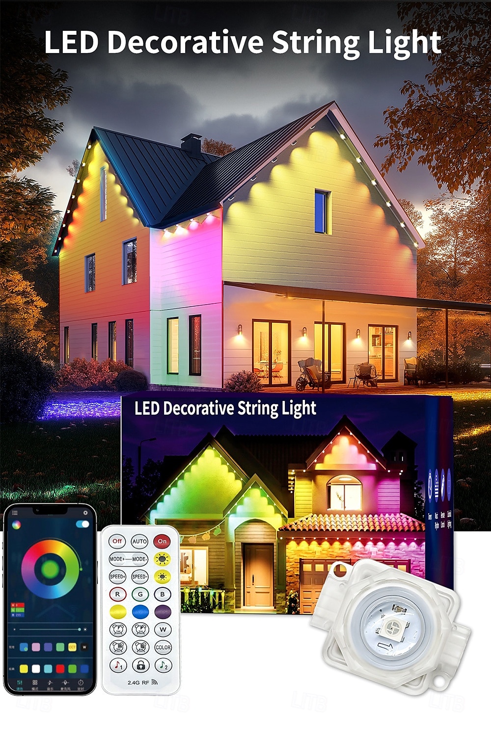 2025年 家のための恒久的な屋外ライト RGB 15m/10m LED ストリングライト 防水 スマート LED 軒先ライト アプリ付き &リモコンクリスマスパーティー、毎日のハロウィーン、すべての休日の装飾、家の屋根と庭の照明 コレクション – $67.99 –P1