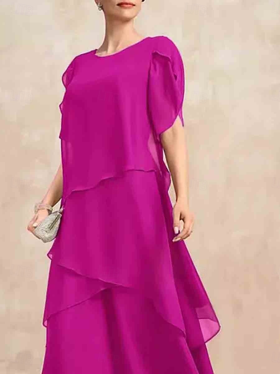 Damen Abschlusskleid Midi Kleid Einfarbig Wein Rose Rot Sommer Frühling A-Linien Kleid Rüschkleid Arbeitskleider Semi Formal Formal Arbeit Reguläre Passform Schlicht Rundhalsausschnitt 2025 - $46.99 –P2