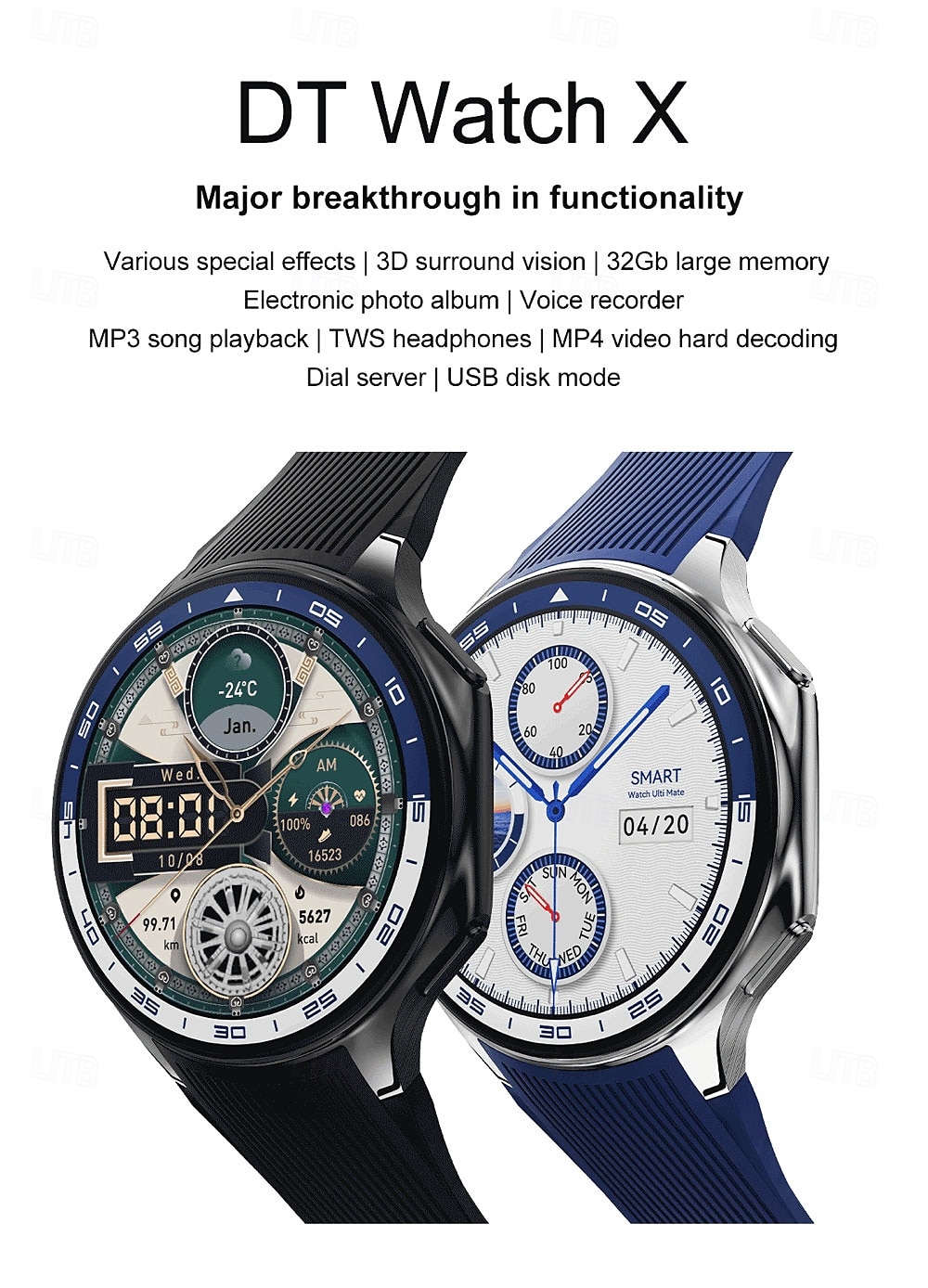 696 DTWatchX Montre intelligente 1.43 pouce Smartwatch Montre Connectée Bluetooth Podomètre Rappel d'Appel Moniteur de Sommeil Compatible avec Android iOS Femme Hommes Mode Mains-Libres Rappel de de 2025 ? $62.99 –P1