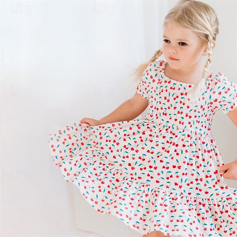 Enfants Fille Robe Fleuri Manche Courte Extérieur Occasionnel Mode Adorable 100% Coton Mi-long Robe Décontractée Robe trapèze Été 4 ans et + Rose Claire Rouge Bleu de 2025 ? $17.49 –P14