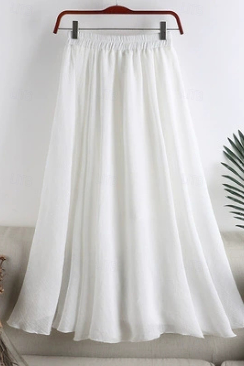 Femmes Jupe Évasé Mode Maxi Taille Basse Jupes Uni Froncé Micro-Élastique Vacances Rue Noir Blanche Rose Claire Bleu Été Coton de 2025 ? $23.99 –P7