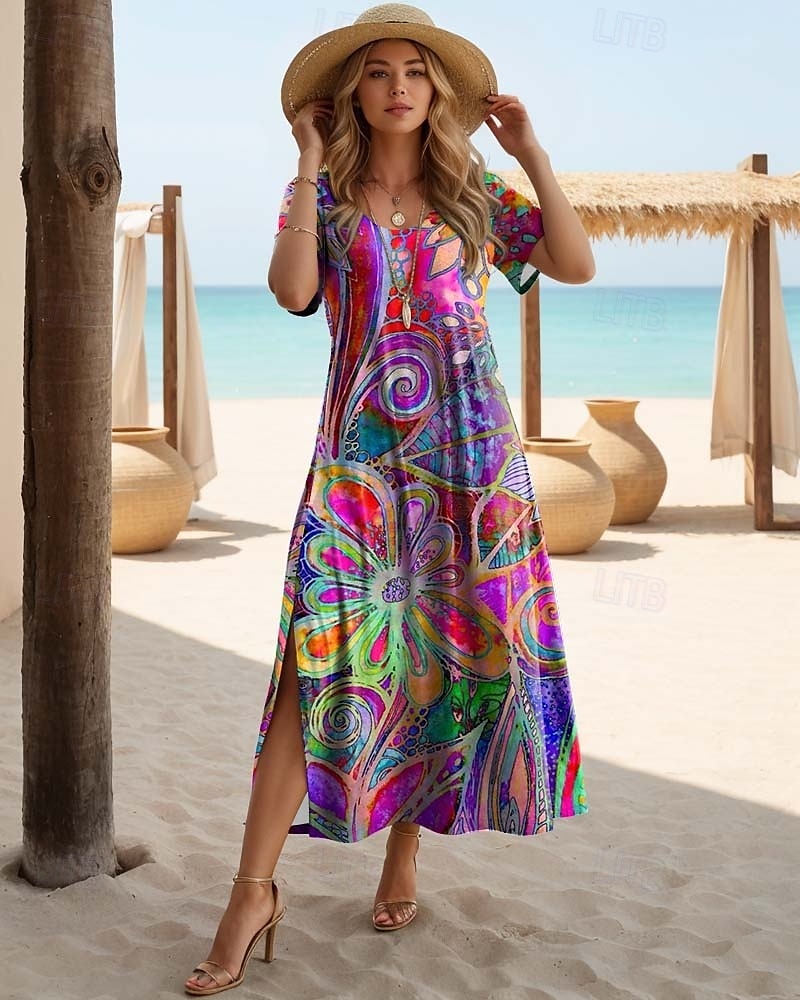 בגדי ריקוד נשים שמלת מידי שמלת קיץ שמלה עם כיווץ במותן חופשה יום יומי בוהו פרפר חופשה ליציאה רגיל פרחוני גראפי קשת שרוולים קצרים צווארון צווארון פול אדום כתום סגול בהיר סגול קיץ 2026 - $25.99 –P2