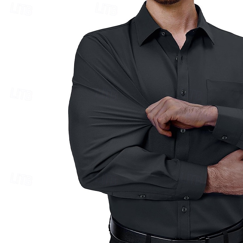 Men's Dress Shirt Plain Wedding Outdoor Light Blue Black Wine Dark Navy Long Sleeve Spread Collar Summer Spring Clothing Apparel 2026 - $25.99 –P1