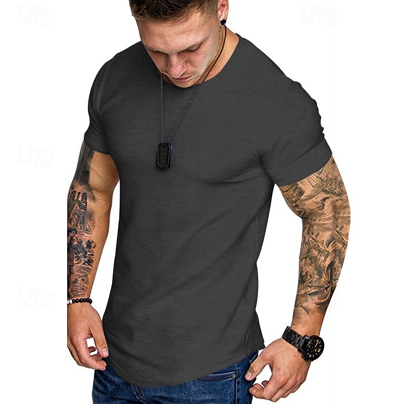Herren T Shirt T-Shirt Kurzarmshirt Kurzarm Rundhalsausschnitt Sommer Einfach Mode Designer Basic Klassisch Urlaub Straße Ausgehen Schwarz Khaki Hellgrau Top T-Shirt für Herren 2025 - $15.49 –P16