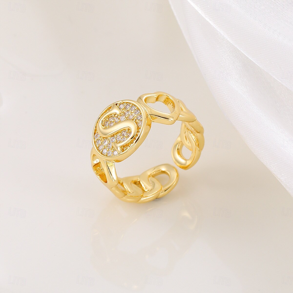 gepersonaliseerde letterring, cadeau voor moeder, 18k vergulde koperen ring, glad hartontwerp, verstelbare open band met zirkoon, stijlvolle en veelzijdige sieraden voor vrouwen 2025 - $5.99 –P18