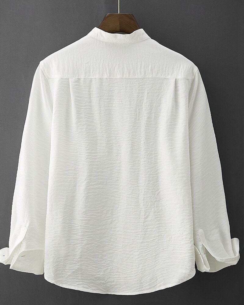 Herren Hemd Sommerhemd Freizeithemd Strandhemd Knopfhemd Weiß Purpur Langarm Einfach Großvaterkragen Stehkragen Urlaub Hawaiianisch Fronttasche Bekleidung Polyester Mode Lässig Bequem 2025 - $26.99 –P2