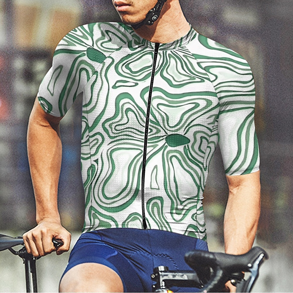 2025年 男性用 サイクリングジャージー 半袖 バイク Tシャツ ジャージー 3つのリアポケット付き マウンテンサイクリング 高通気性 速乾性 人間工学デザイン ウィッキング フォレストグリーン ダークブルー ダークグリーン リーフ柄 スポーツ 衣類 コレクション – $20.79 –P10