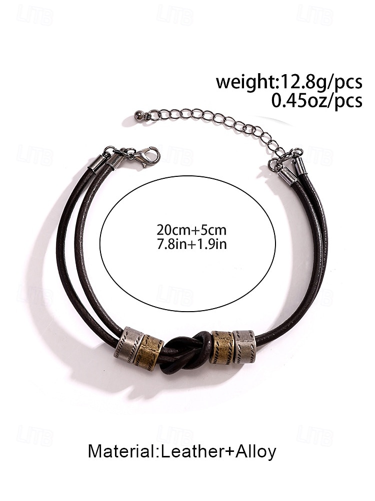 Men's Leather Necklace and Bracelet Set – Vintage Knot Design with Metal Accents, Adjustable Handmade Jewelry for Casual, Biker, and Boho Style, Perfect for Daily Wear and Gifts 2025 - $14.99 –P7