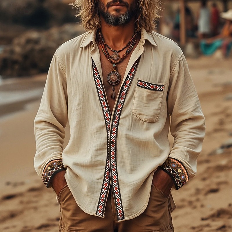 Men's Shirt Summer Shirt Beach Shirt Retro Shirts Vintage Shirt Untucked Shirts Solid Color Vacation Holiday Khaki Long Sleeve Clothing Apparel 2025 - $27.99 –P1