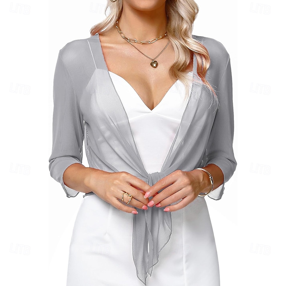 Damesomslag Elegant 3/4 mouw Chiffon Bruiloftsomslagen Met Pure Kleur Voor Feest Lente zomer 2025 - $19.49 –P18
