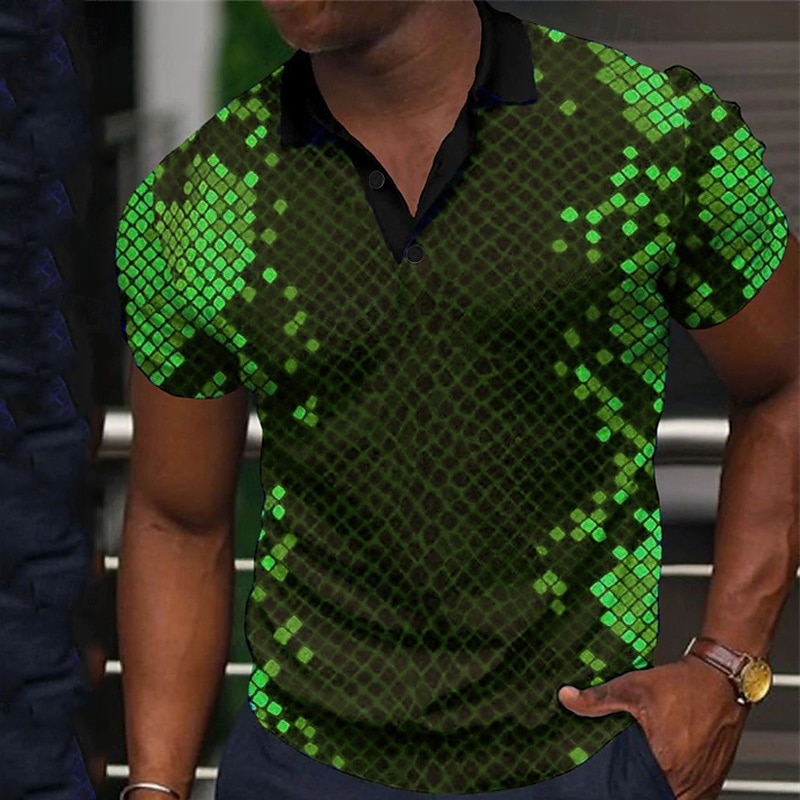 Férfi Mértani Pólóingek Golfing Rövid ujjú Pólóingek Galléros ingek Alkalmi Nyaralási viselet Ünnepi viselet Fesztivál viselet Gombok 3D nyomtatás Fekete Sárga Arcpír rózsaszín 2025 - $22.99 –P7