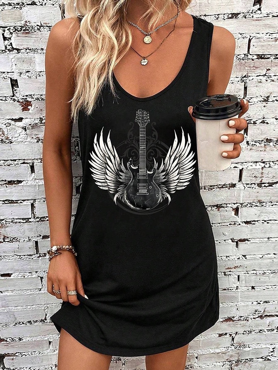 Femmes Mini Robe Robe trapèze Robe d'été Robe à épaules dénudées Vacances Occasionnel Quotidien Coupe Ample Graphique Sans manches Col en U Noir Été de 2025 ? $21.99 –P3