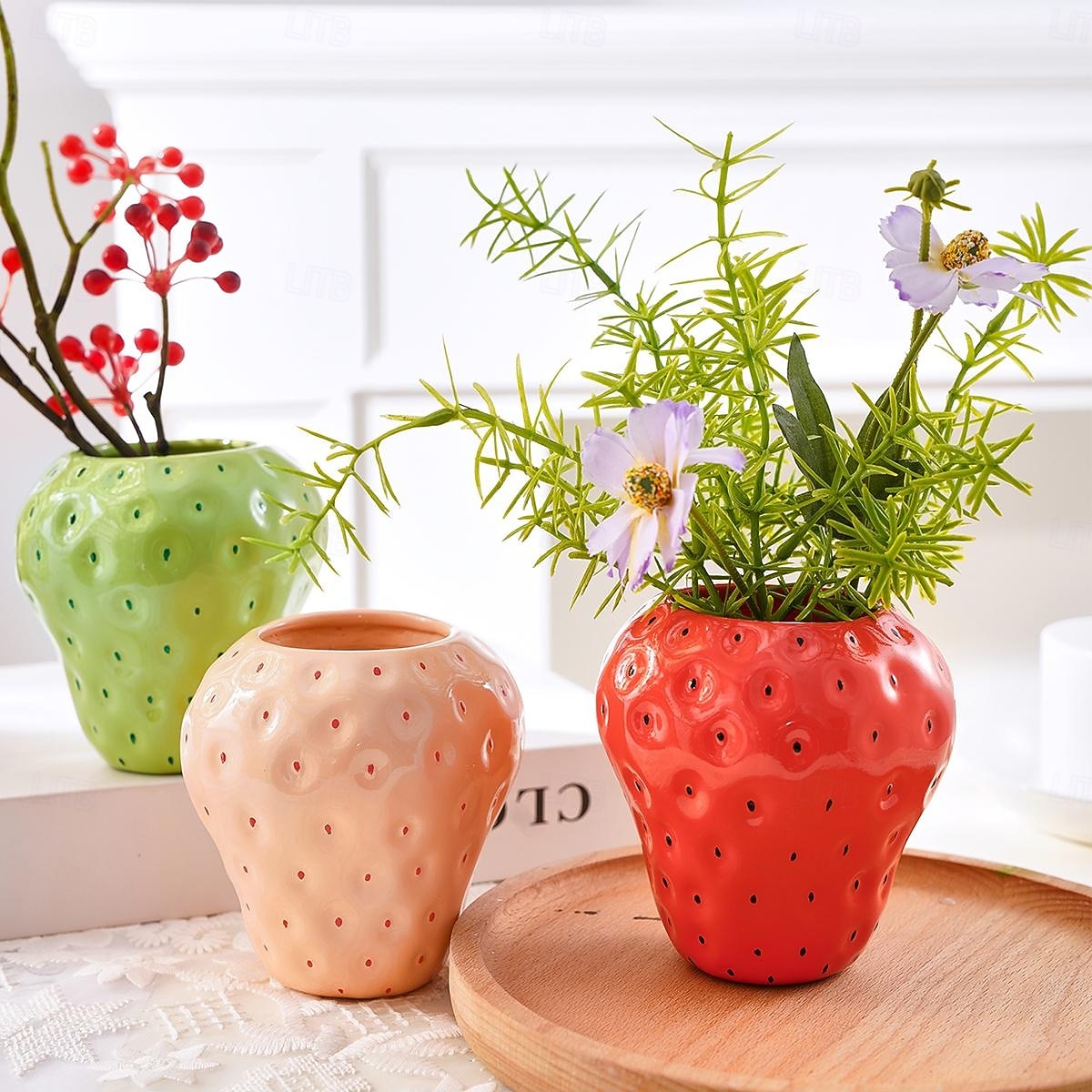 Strawberry Vase, Colorful Resin Handmade Decorative Flower Pot, Red, Pink, Green Options, Adorable Desktop Ornament for Home, Dining Table, Indoor Plants, Succulents, and Floral Arrangements 2025 - $10.99 –P4