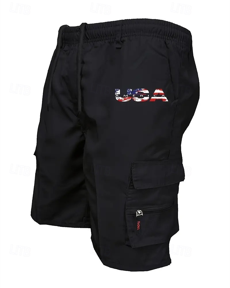 Men's Cargo Shorts Shorts Summer Shorts Drawstring Elastic Waist Multi Pocket USA Flag Comfort Wearable Knee Length Outdoor Sport Daily Fashion Casual Black Navy Blue 2025 - $18.99 –P8