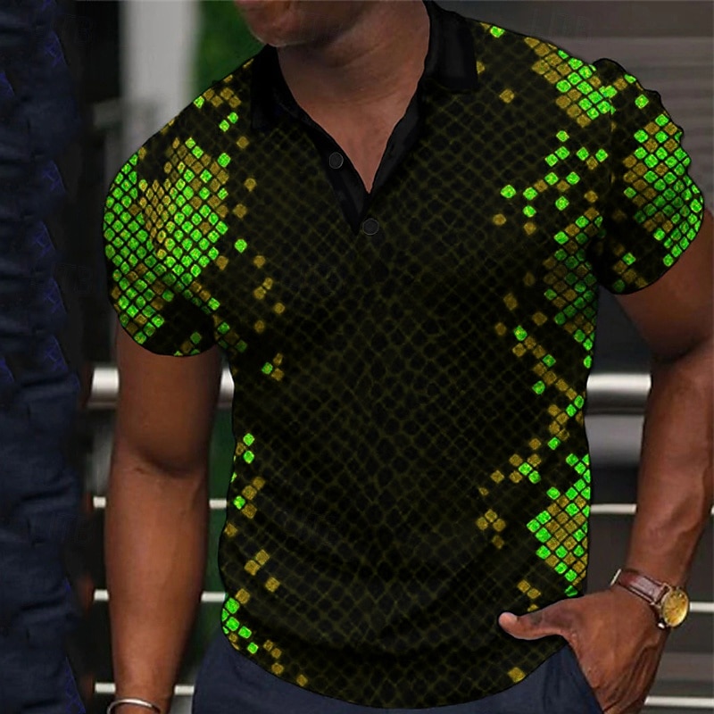Férfi Mértani Pólóingek Golfing Rövid ujjú Pólóingek Galléros ingek Alkalmi Nyaralási viselet Ünnepi viselet Fesztivál viselet Gombok 3D nyomtatás Fekete Sárga Arcpír rózsaszín 2025 - $22.99 –P5
