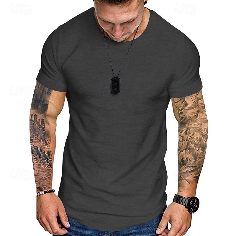 Herren T Shirt T-Shirt Kurzarmshirt Kurzarm Rundhalsausschnitt Sommer Einfach Mode Designer Basic Klassisch Urlaub Straße Ausgehen Schwarz Khaki Hellgrau Top T-Shirt für Herren 2025 - $15.49 –P17