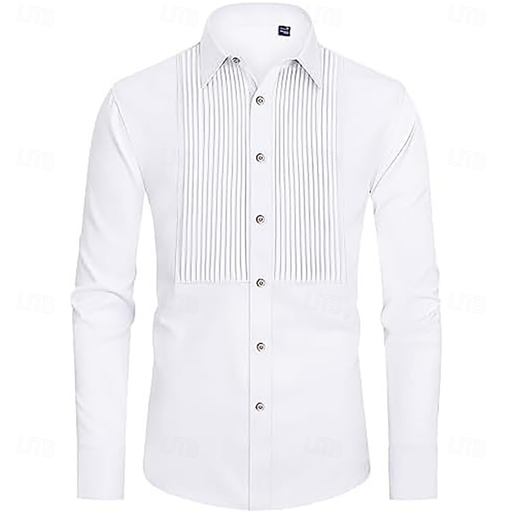 Férfi vintage parti ing hazajövetelhez divatos formális nyári standard szabás hosszú ujjú egyszínű poliészter fehér 2025 - $35.99 –P3