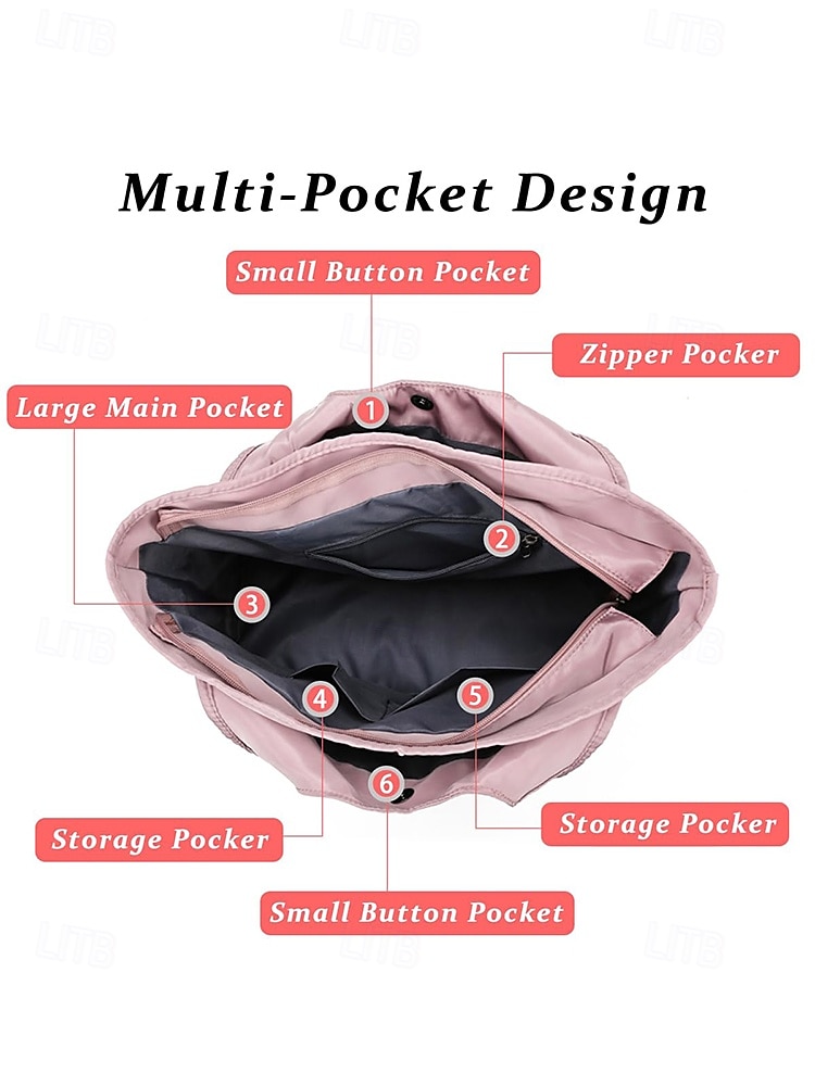 Women's Tote Shoulder Bags Canvas Nylon Shopping Casual Daily Zipper Multiple pockets Large Capacity Waterproof Solid Color Black Pink Blue 2026 - $26.99 –P7