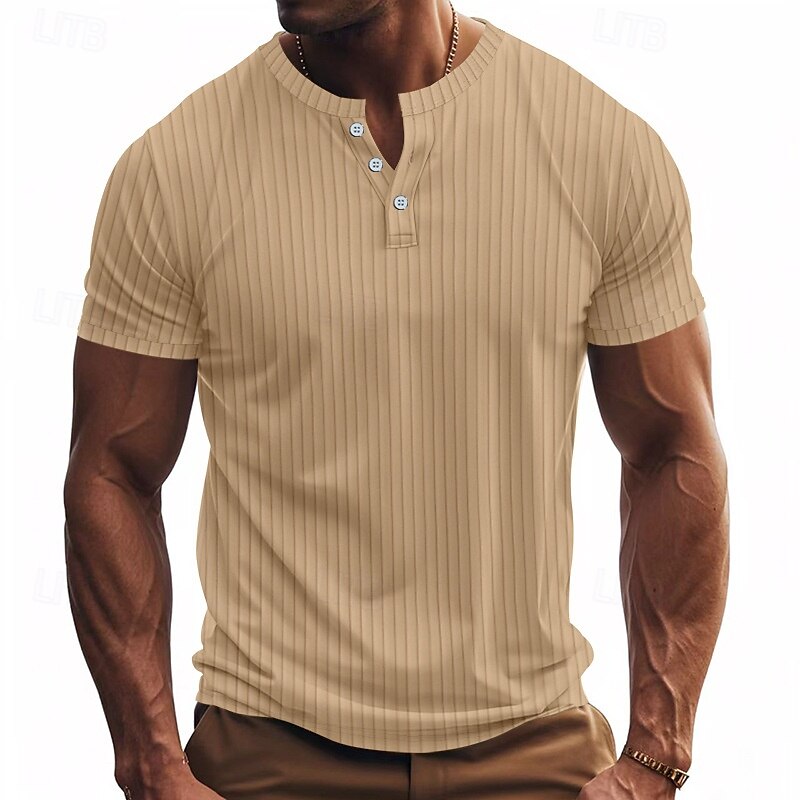 Hombre Camiseta con botones Camiseta Henley Shirt Tee Manga Corta Henley Verano Primavera Plano Moda Design Básico Jacquard Vacaciones Calle Noche Negro Blanco Rojo Camiseta superior para hombre 2025 - $20.99 –P17
