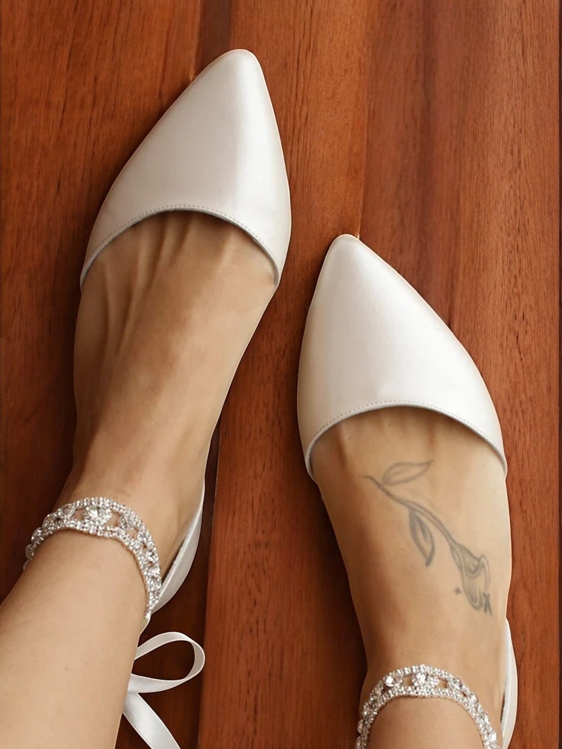 ballerine da donna a punta color avorio con cinturino alla caviglia con strass – ballerine chic per appuntamenti serali e matrimoni del 2025 a $54.99 –P2