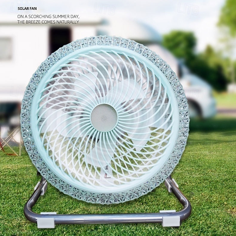 Battery Operated Solar Desk Fan with LED Light 3-in-1 Solar Panel Powered & DC Charger Powered & Power Bank 12'' Cordless High Velocity Floor Fan For Household Camping Travel Outdoor 1PC 2025 - $99.99 –P3