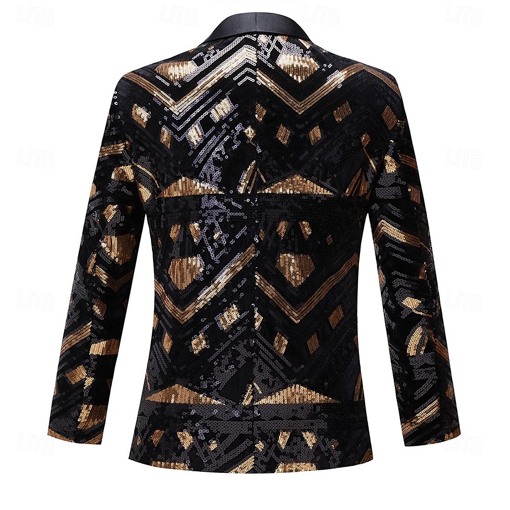 Men's Blazer Jacket Tuxedo Party Sparkle Sequin Pattern Black Gold Standard Fit Single Breasted One-button 2025 - $105.99 –P5