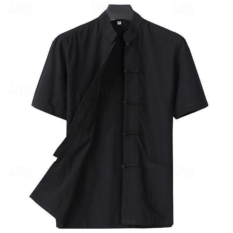 Hombre Camisa Camisa de lino Camisa casual Abotonar la camisa Remera de algodón Plano Vacaciones Calle Negro Blanco Azul Marino Caqui Manga Corta cuello de abuelo Verano Ropa Abotonar 2025 - $22.99 –P5