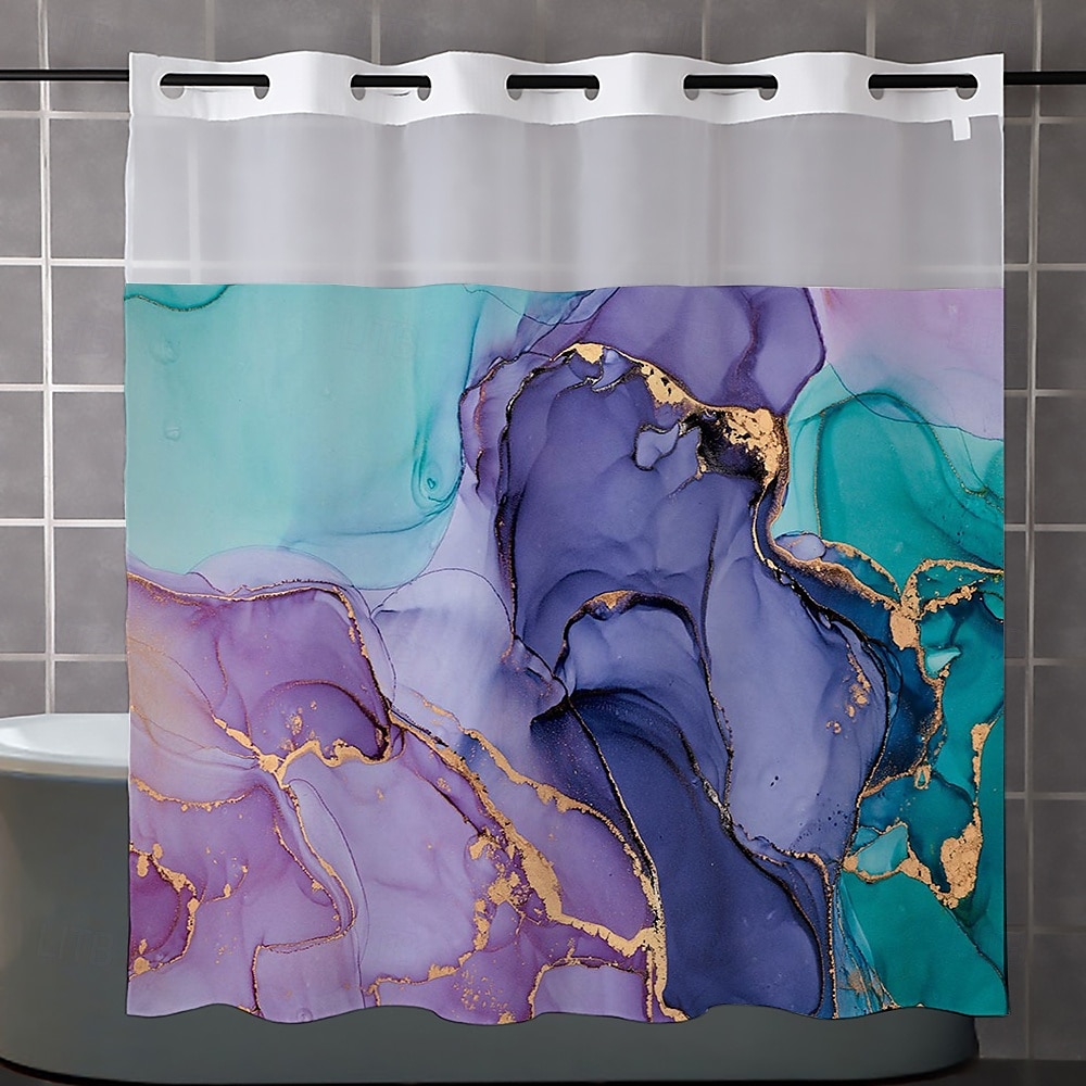 No Hook Shower Curtain 180cm*180cm(70"*70") Leaves Pattern Snap-In Fabric Liner Sheer Top Window Waterproof Double-Layer Bathtub Curtain 2025 - $60.99 –P5