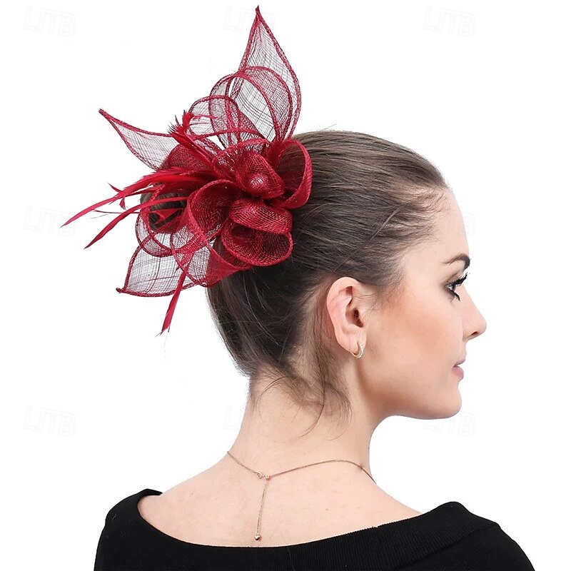 Tocados Lino Artificial Plumas Boda Fiesta de Noche Elegante Boda Con Pluma Celada Sombreros 2025 - $20.99 –P3