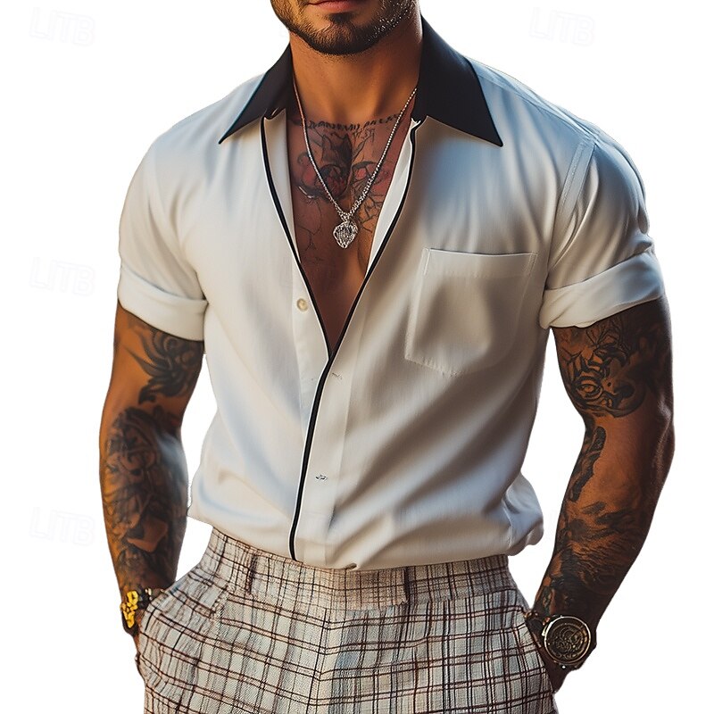 Herren Hemd Sommerhemd Freizeithemd Knopfhemd Weiß Kurzarm Einfach Kragen Urlaub Täglich Bekleidung Mode Lässig Bequem 2025 - $23.99 –P2