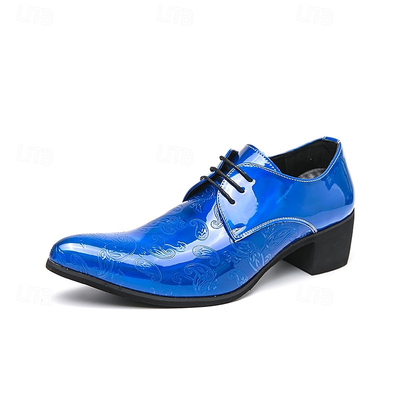 sapatos masculinos para baile de formatura - oxfords de couro sintético com padrão floral azul vibrante para uso formal e de festa de 2025 por $42.99 –P2