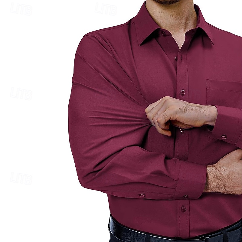 Men's Dress Shirt Plain Wedding Outdoor Light Blue Black Wine Dark Navy Long Sleeve Spread Collar Summer Spring Clothing Apparel 2026 - $25.99 –P8