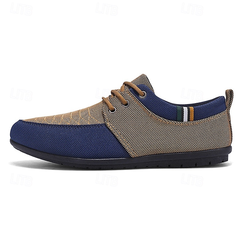sapatos masculinos casuais com cadarço em bege e azul marinho, design exclusivo em tecido, perfeitos para o estilo e conforto do dia a dia de 2025 por $24.99 –P5