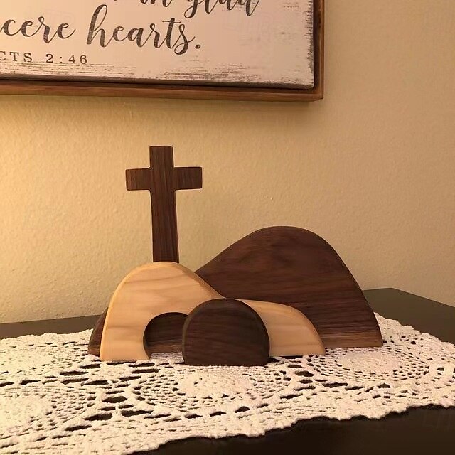 Empty Tomb Easter Scene and Cross Decoration, Wood Easter Resurrection Scene for Tiered Tray, Jesus Nativity Scene Decor for Religious Decorations, Home Office Tabletop, Shelf Decor 2025 - $18.99 –P2