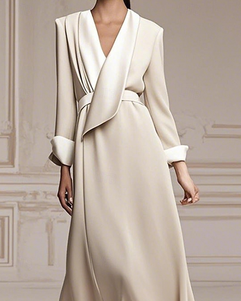 Blazer Dress A-Line Mother of the Bride Dress Tuxedo Dress Elegant Simple Minimalist V Neck Floor Length Satin Long Sleeve with Color Block 2025 - $189.99 –P2