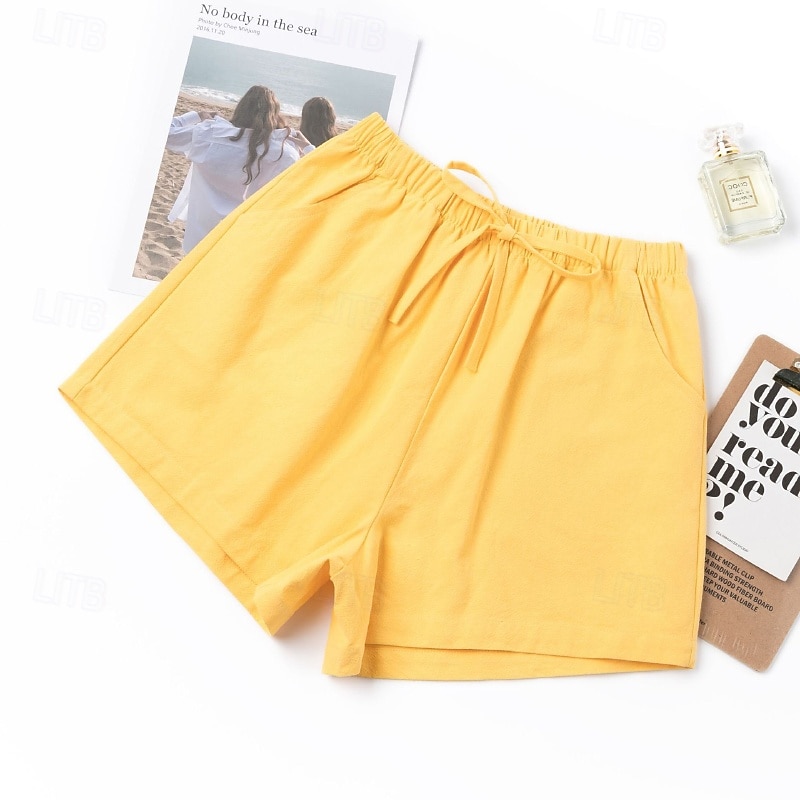 Femmes Short en coton et lin Shorts Slacks Streetwear Occasionnel Court Naturel Uni Avec Poches Conception à cordon élastique Confortable Vacances Rue Carmin Vert forêt Bleu ciel clair Gris Été Coupe de 2025 ? $11.99 –P14