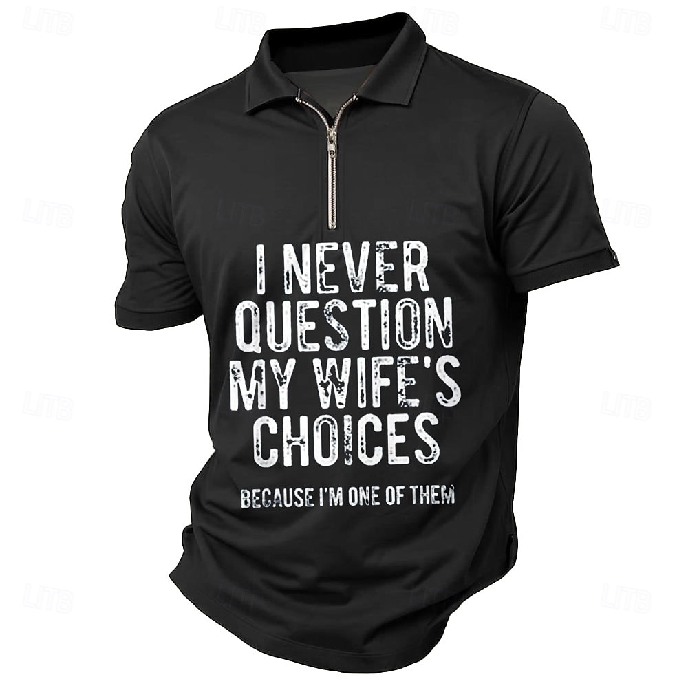 Men's Text Zip Polo Shirts Short Sleeve Polo Shirts Collared Shirts Casual Outdoor Athleisure 3D Print Summer Black Red Dark Green 2026 - $22.99 –P2