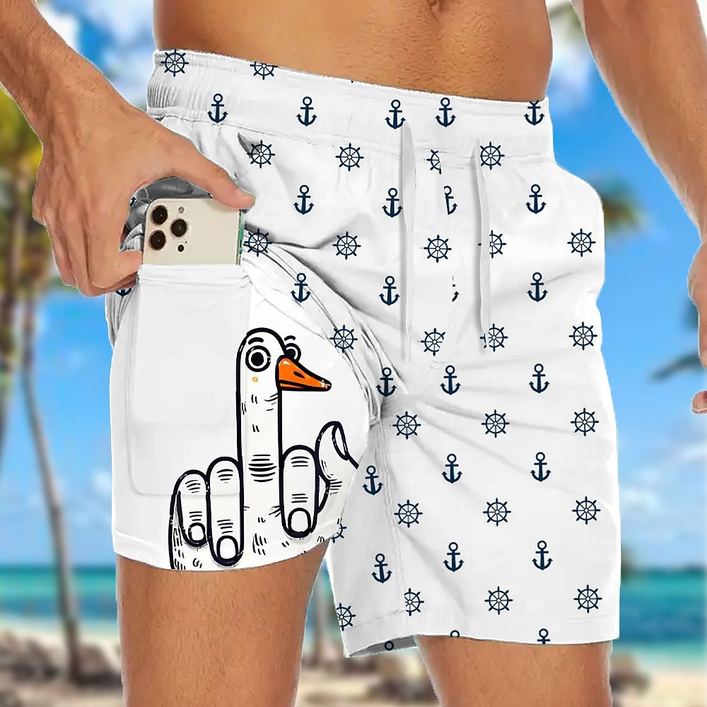 Herr Ankare Rolig Anka Fodrade shorts 2 i 1 simshorts Badshorts Medium Midja Hawaiisk Semester Standkläder Sidfickor Med kompressionsfoder Elastisk dragsko i midjan Designer Kläder 2026 - $22.99 –P1
