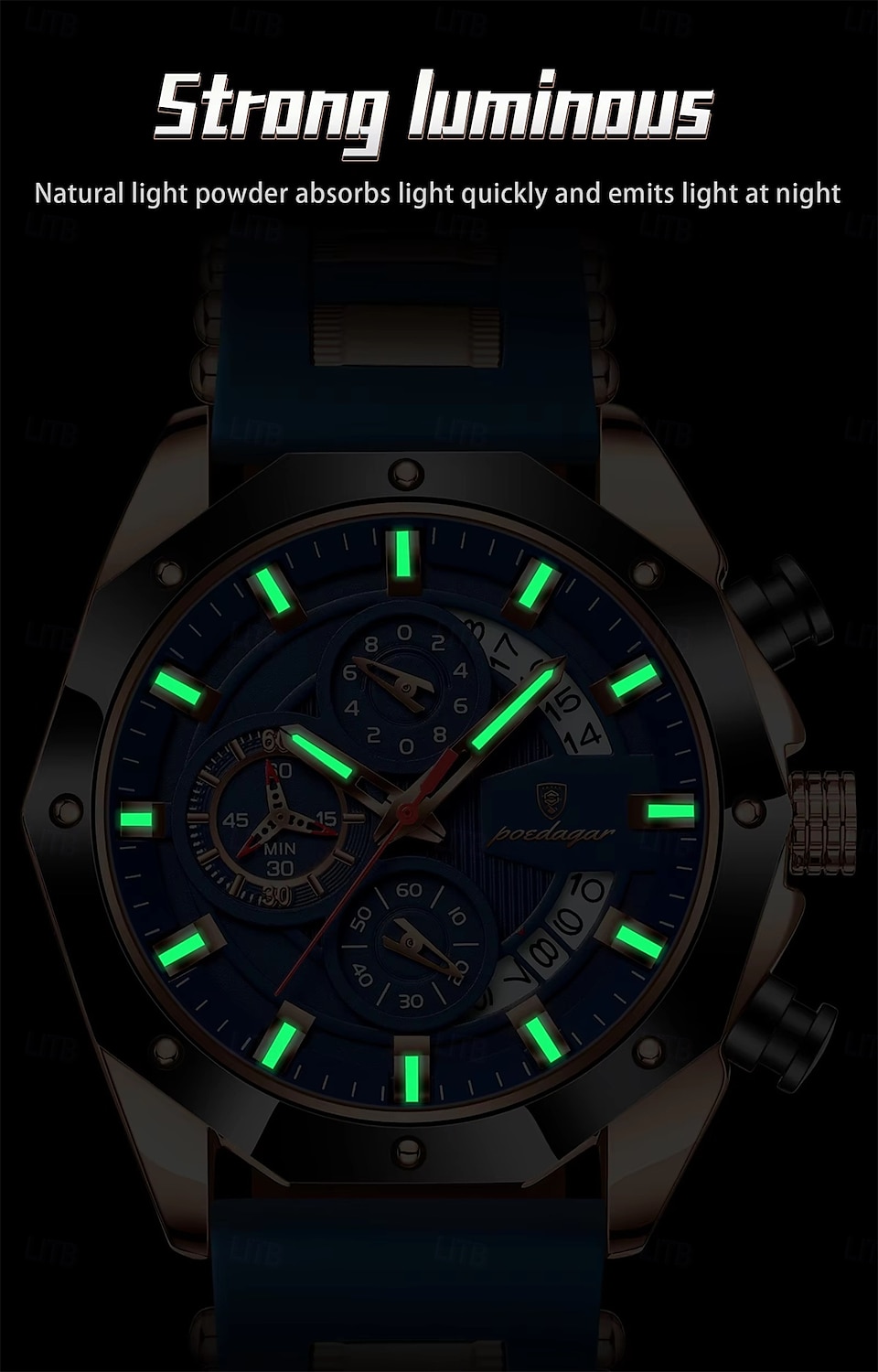 POEDAGAR Fashion Men Watch Waterproof Luminous Chronograph Date Man Wristwatch Silicone Strap Luxury Sports Men's Quartz Watches 2025 - $37.99 –P9