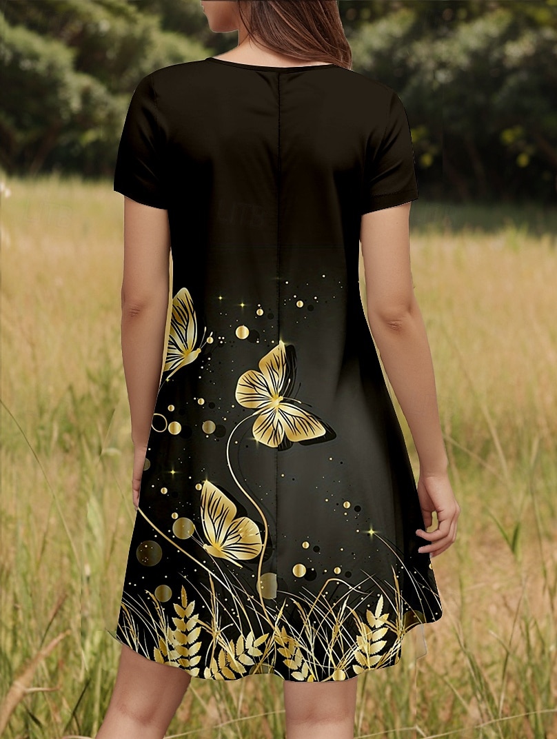 Women's Mini Dress T Shirt Dress Tee Dress A Line Dress Summer Dress Vacation Casual Daily Weekend Regular Fit Graphic Butterfly Short Sleeve Crew Neck Black Summer Spring 2025 - $23.99 –P2