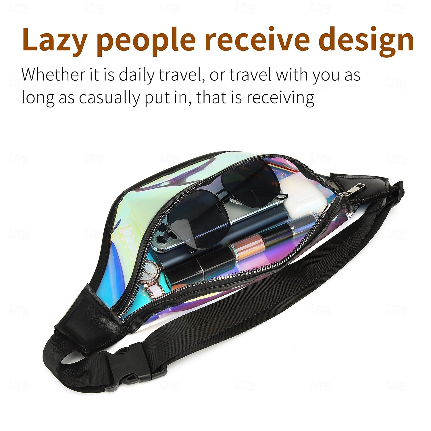 Sac banane en TPU coloré, sac de poitrine laser pour femme, sac à bandoulière de course en plein air imperméable, sac suspendu en PVC transparent de 2025 ? $9.99 –P5