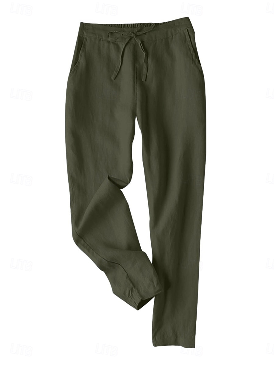Women's Baggy Pants Chinos Fashion Streetwear Full Length Medium Waist Plain Pocket Drawstring Comfy Soft Comfortable Linen Like Micro-elastic Outdoor Street Black White Army Green Khaki Summer 2025 - $25.99 –P6
