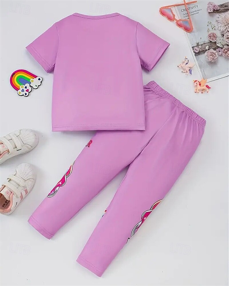 Tyttöjen 3D Yksisarvinen Pyjama-setit Tee & Pants Pyjama-setit Lyhythihainen 3D-tulostus Kesä Kevät Aktiivinen Perus Lapset 4 vuotta + Tiukka pyöreä kaula-aukko Koti Päivittäin Normaali 2025 - $17.99 –P15