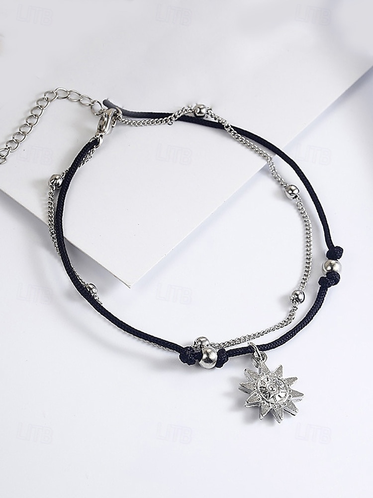 boho sun charm nilkkakoru naisille – säädettävä kerroksittainen rantajalkakoru, hopeaketju & musta nyöri nilkkaranneke kesään, lomaan ja päivittäiseen käyttöön 2025 - $7.99 –P3