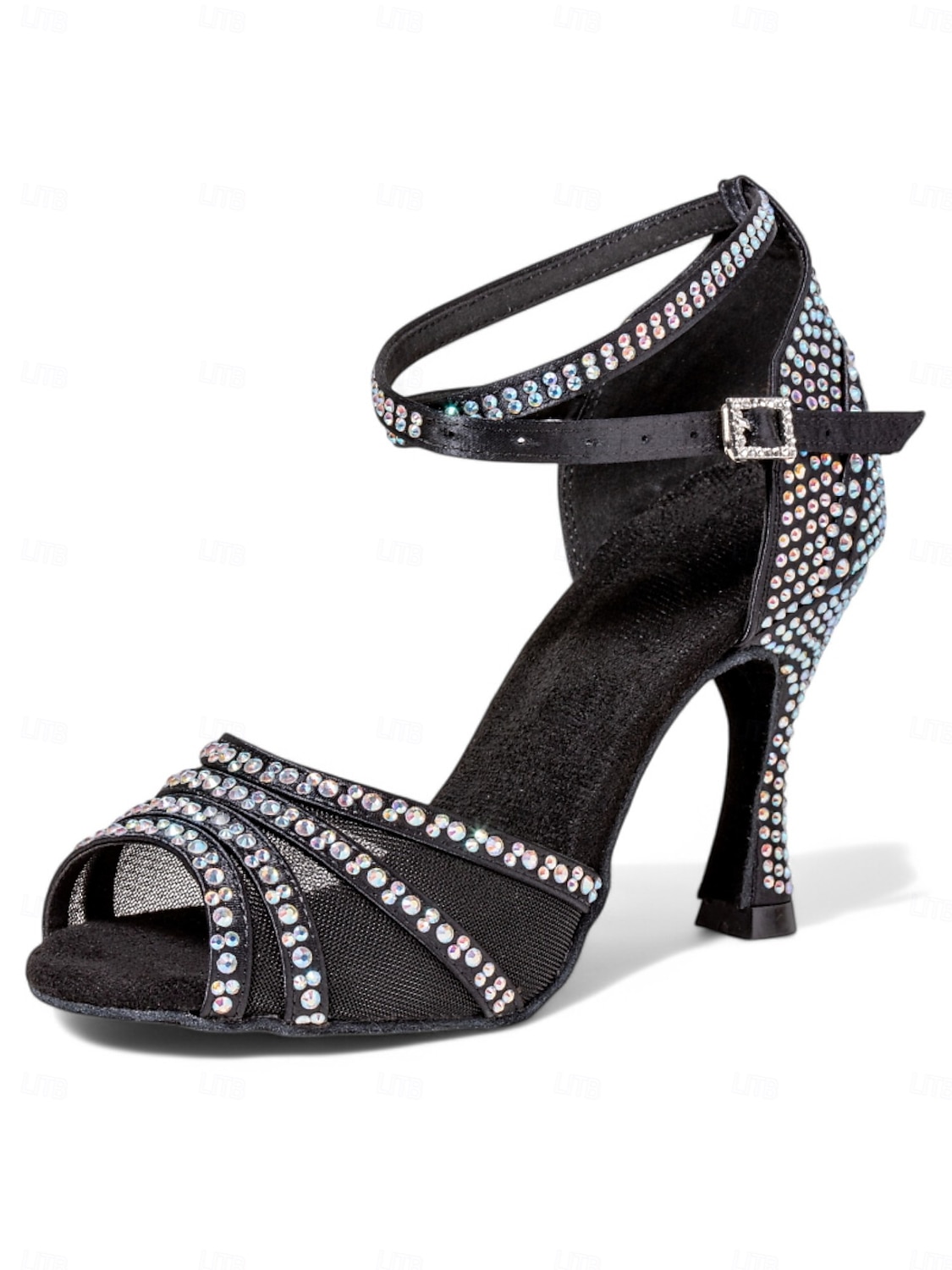 kvinners glitrende ballroomsandaler - peep toe, mesh-stropper, mellomhæl, latin salsa tango sko for konkurranse og fest 2025 - $46.99 –P1