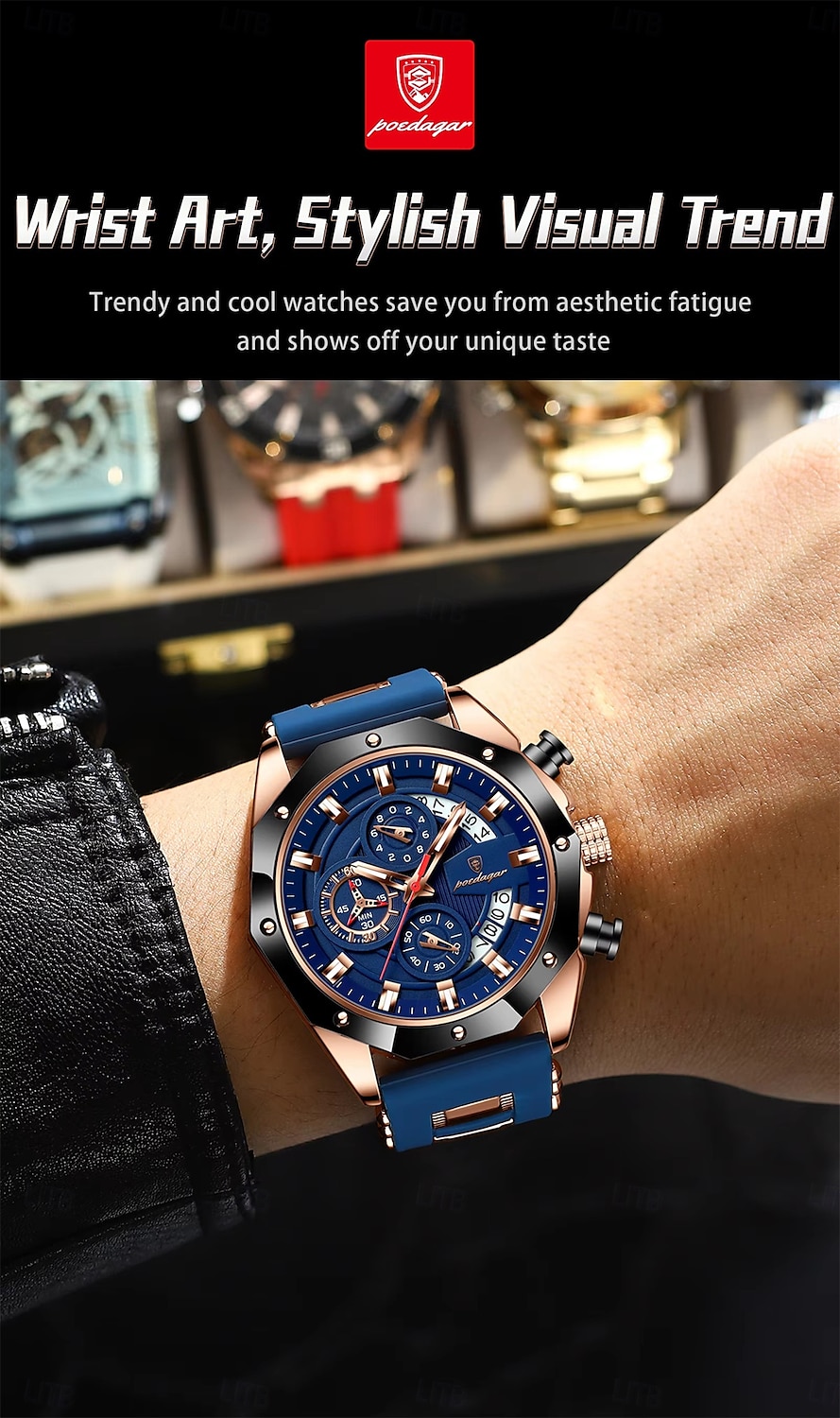 POEDAGAR Fashion Men Watch Waterproof Luminous Chronograph Date Man Wristwatch Silicone Strap Luxury Sports Men's Quartz Watches 2025 - $37.99 –P2