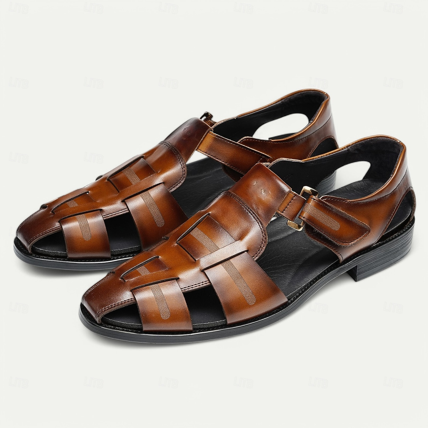 sandálias de pescador de couro marrom masculinas de luxo - calçado elegante com tiras trançadas de 2026 por $99.99 –P1